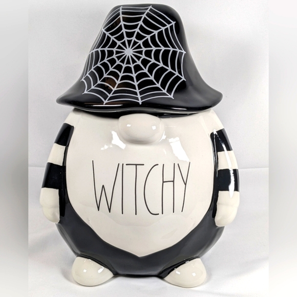 Rae Dunn Other - Rae Dunn 2021 Witchy Gnome Halloween Cookie Jar with Spiderweb Hat